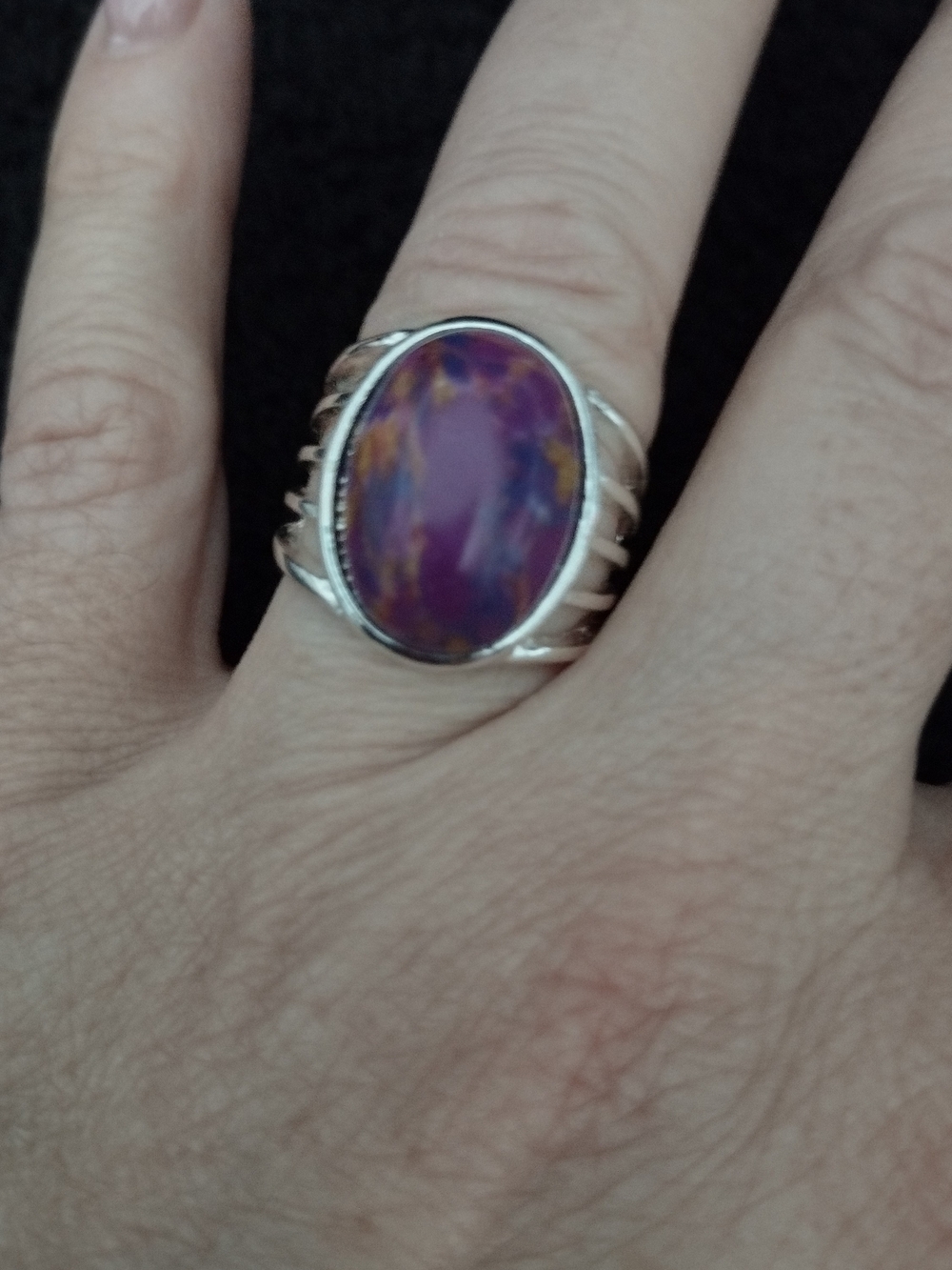 Sterling Silver Purple Opal Oval Statement Ring
